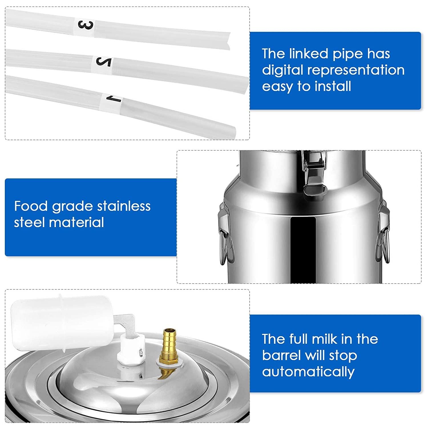 milking machine kit for sheep portable electric milker milking machine, automatic portable livestock milking equipment, adjustable vacuum pump food silicone grade hose 14l