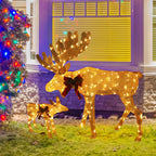VEIKOUS Lighted Moose Family Outdoor Christmas Decoration for Yard with Stakes and Zip Ties, Gold