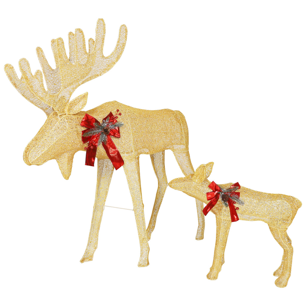 VEIKOUS Lighted Moose Family Outdoor Christmas Decoration for Yard with Stakes and Zip Ties, Gold