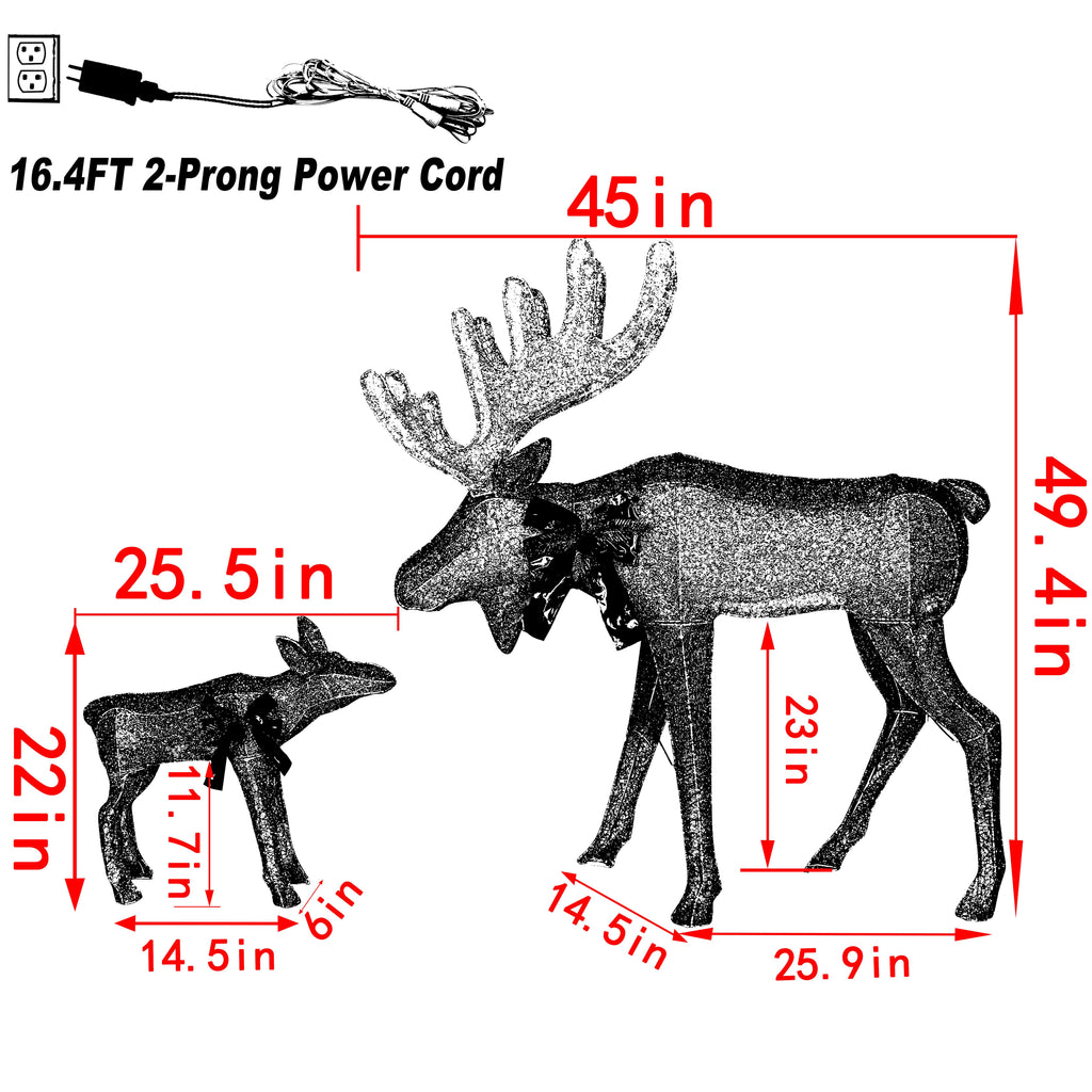 VEIKOUS Lighted Moose Family Outdoor Christmas Decoration for Yard with Stakes and Zip Ties, Gold