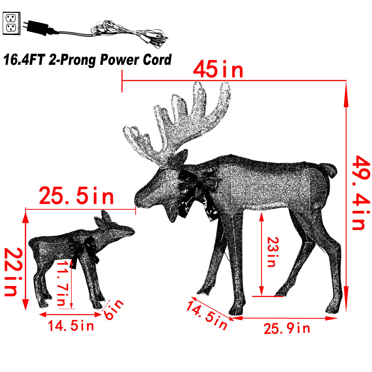VEIKOUS Lighted Moose Family Outdoor Christmas Decoration for Yard with Stakes and Zip Ties, Gold