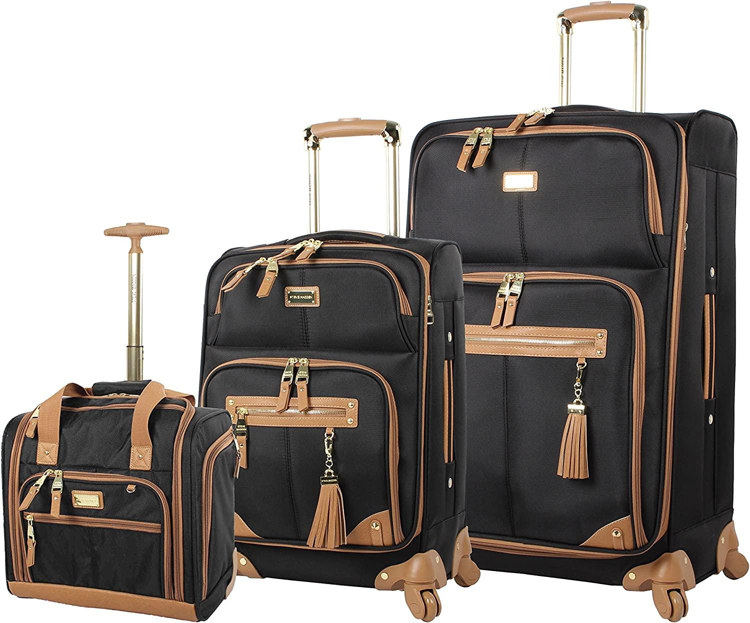 er Luggage Collection- 3 Piece Softside Expandable Lightweight Spinner Suitcases- Travel Set includes Under Seat Bag, 20-Inch Carry on &amp; 28-Inch Checked Suitcase (Harlo Black)