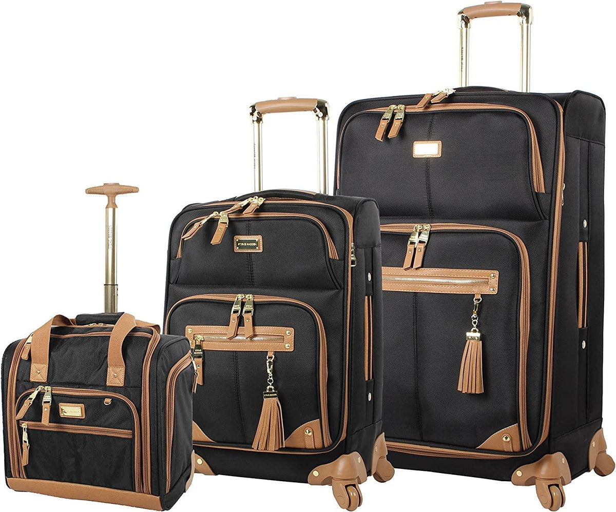 er Luggage Collection- 3 Piece Softside Expandable Lightweight Spinner Suitcases- Travel Set includes Under Seat Bag, 20-Inch Carry on &amp; 28-Inch Checked Suitcase (Harlo Black)