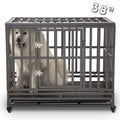 SMONTER Heavy Duty Dog Crate Strong Metal Pet Kennel Playpen with Two Prevent Escape Lock, LarDogs Cawith Wheels