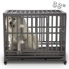 SMONTER Heavy Duty Dog Crate Strong Metal Pet Kennel Playpen with Two Prevent Escape Lock, LarDogs Cawith Wheels