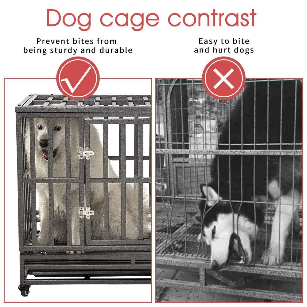 SMONTER Heavy Duty Dog Crate Strong Metal Pet Kennel Playpen with Two Prevent Escape Lock, LarDogs Cawith Wheels