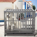SMONTER Heavy Duty Dog Crate Strong Metal Pet Kennel Playpen with Two Prevent Escape Lock, LarDogs Cawith Wheels