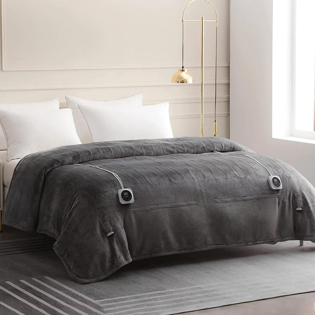 Blanket Queen Size Dual Control, Heated Blanket with 1-12H Timer Auto-Off &amp; 10 Heating Levels, Fast Heating Blanket Machine Washable, Home Office Use ETL Certified, Grey (84x90)