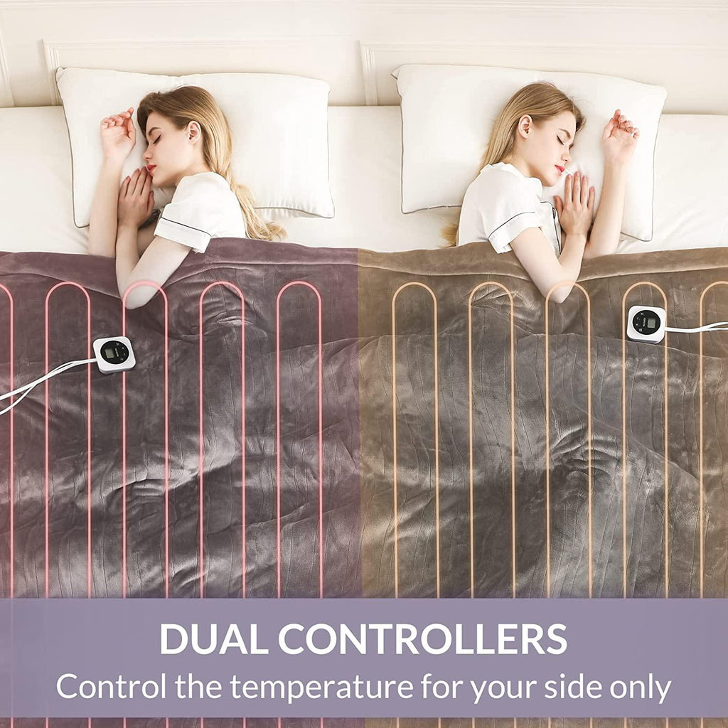 Blanket Queen Size Dual Control, Heated Blanket with 1-12H Timer Auto-Off &amp; 10 Heating Levels, Fast Heating Blanket Machine Washable, Home Office Use ETL Certified, Grey (84x90)