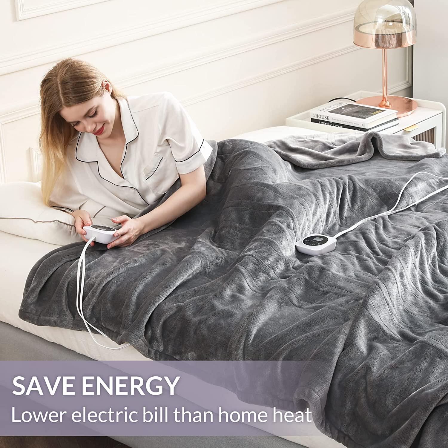 Blanket Queen Size Dual Control, Heated Blanket with 1-12H Timer Auto-Off &amp; 10 Heating Levels, Fast Heating Blanket Machine Washable, Home Office Use ETL Certified, Grey (84x90)