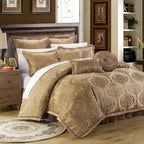 Chic Home 9 Piece Como Decorator Upholstery Quality Jacquard Motif Fabric Bedroom Comforter Set Pillows Ensemble Gold