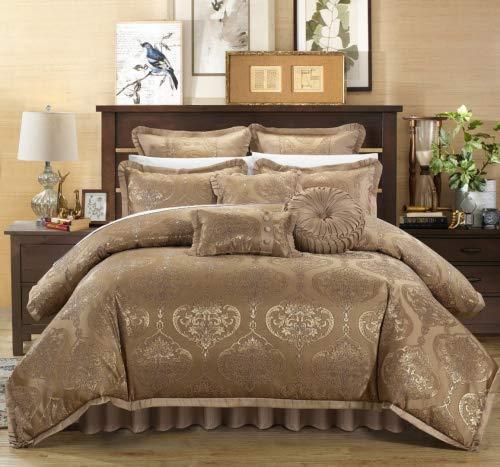 Chic Home 9 Piece Como Decorator Upholstery Quality Jacquard Motif Fabric Bedroom Comforter Set Pillows Ensemble Gold