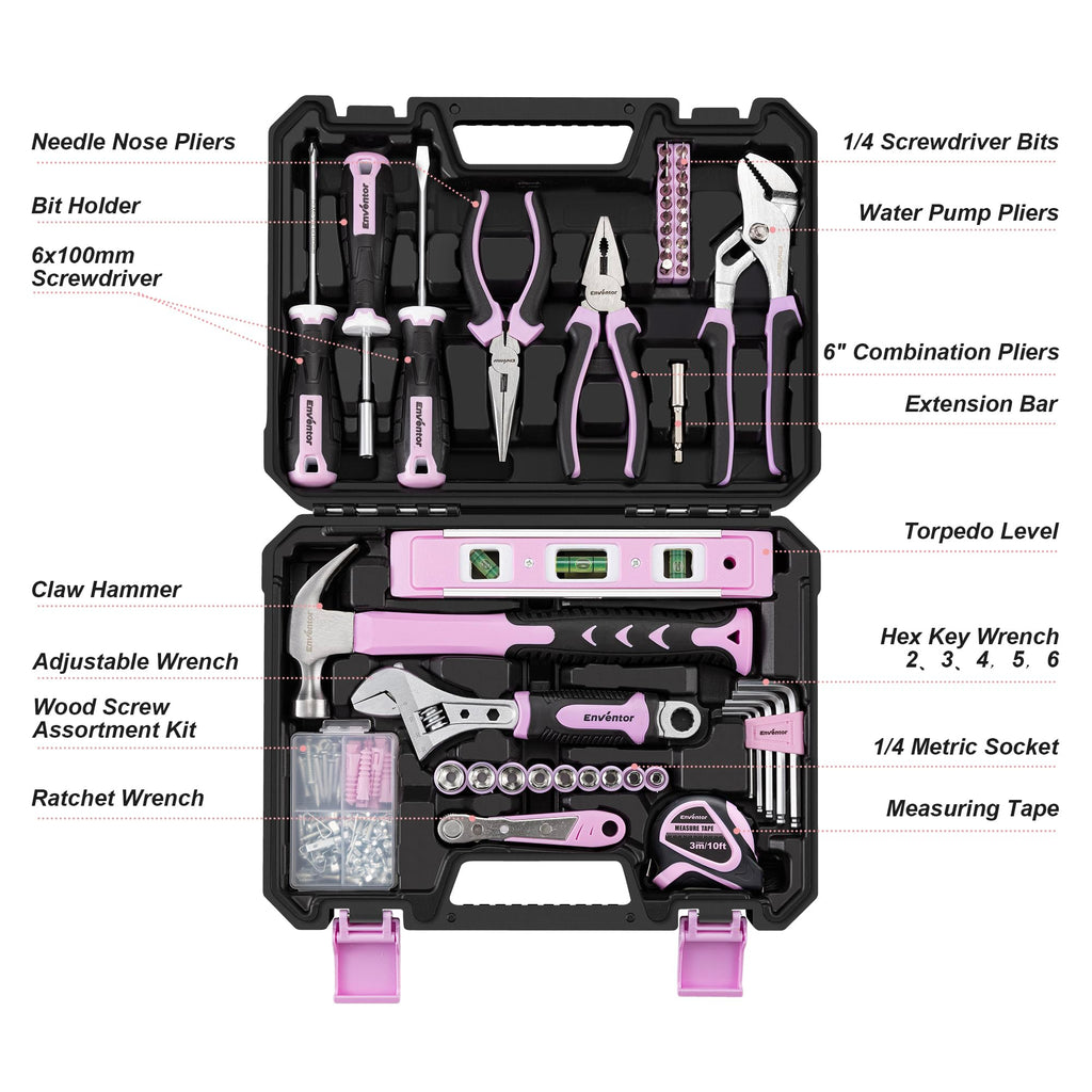 Pink Tool Kit Set for Women, 146PCS General Household Hand Tool Kit with StoraToolbox, Ladies Small Basic Tool Kits for Home Maintenance, DIY Projects