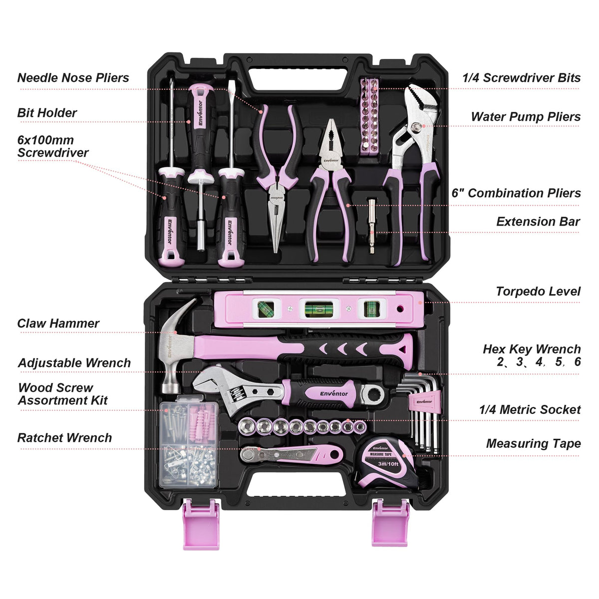 Pink Tool Kit Set for Women, 146PCS General Household Hand Tool Kit with StoraToolbox, Ladies Small Basic Tool Kits for Home Maintenance, DIY Projects
