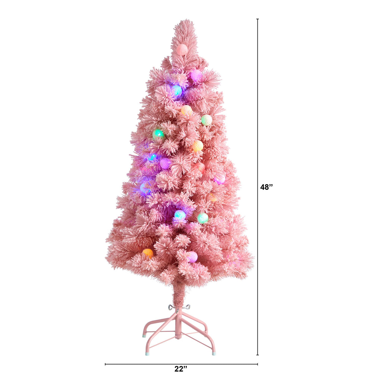 Nearly Natural 4ft. Holiday Frosted Pink Cashmere Artificial Christmas Tree with 30 Jumbo Multicolored Globe LED Lights