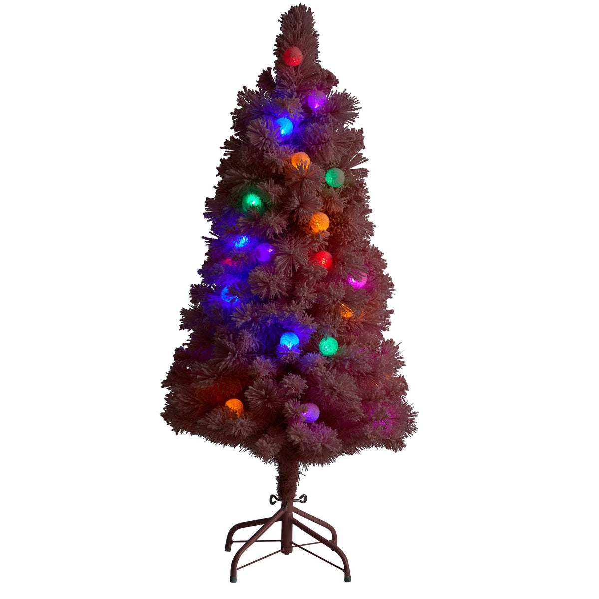 Nearly Natural 4ft. Holiday Frosted Pink Cashmere Artificial Christmas Tree with 30 Jumbo Multicolored Globe LED Lights