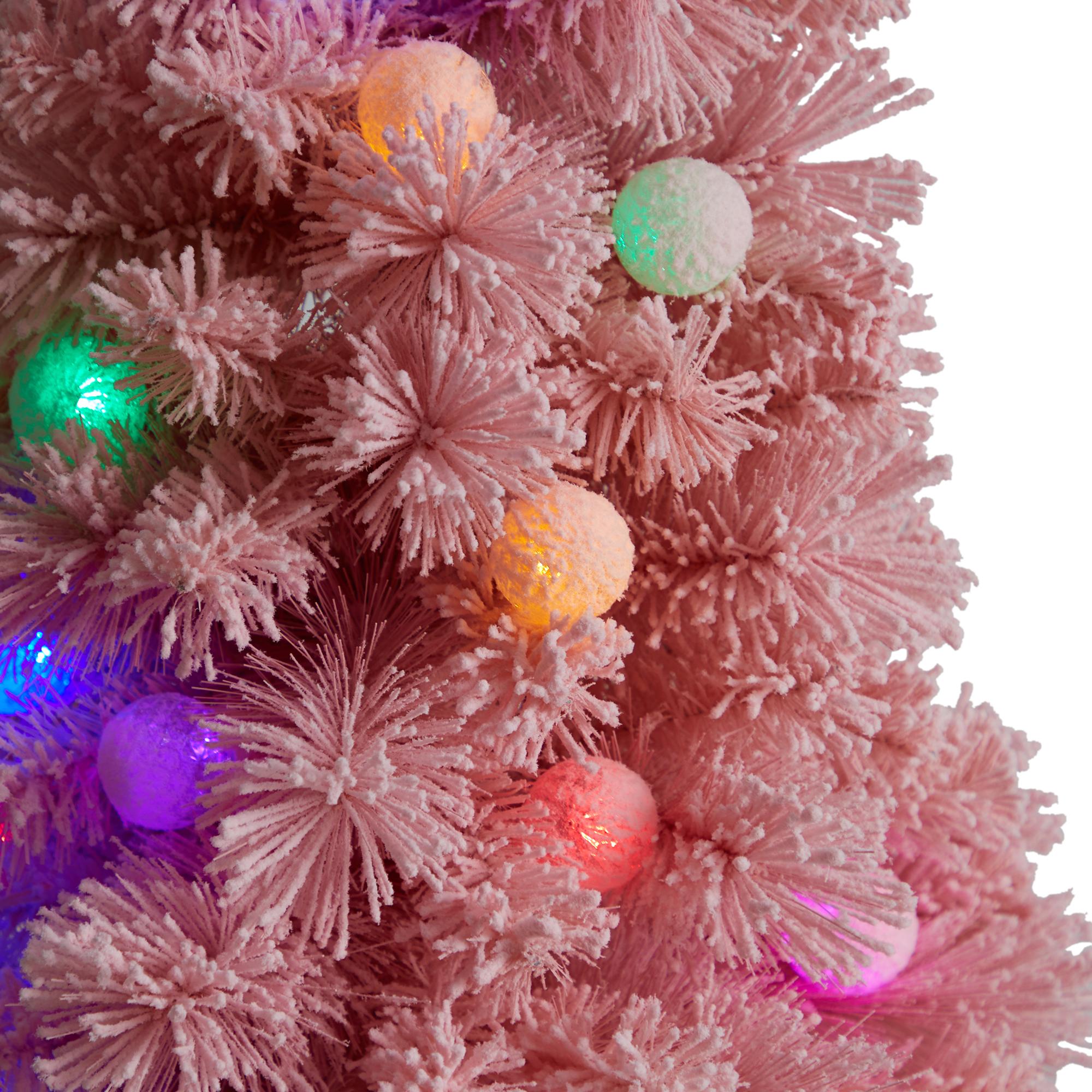 Nearly Natural 4ft. Holiday Frosted Pink Cashmere Artificial Christmas Tree with 30 Jumbo Multicolored Globe LED Lights