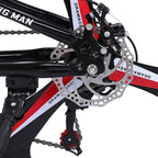 Sokhug Folding Mountain Bike for Men Women, 26 In. 21 Speed Carbon Steel MTB for Adults, Full Suspension Disc Brake Outdoor Bikes ,Red