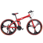 Sokhug Folding Mountain Bike for Men Women, 26 In. 21 Speed Carbon Steel MTB for Adults, Full Suspension Disc Brake Outdoor Bikes ,Red