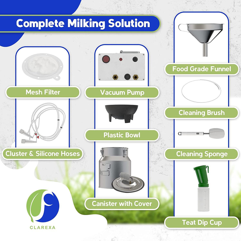 clarexa goat milking machine 14l, electric vacuum pulsation pump milker, 2 in 1 goat &amp; sheep milker, with 14l food grade stainless steel cannister, overflow auto-stop