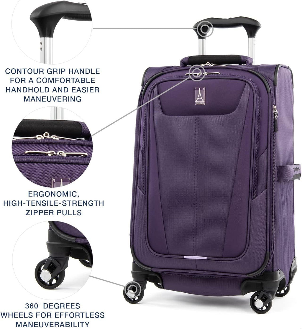 Maxlite 5 Softside Expandable Luggage with 4 Spinner Wheels, Lightweight Suitcase, Men and Women, Imperial Purple, Carry-On 21-Inch