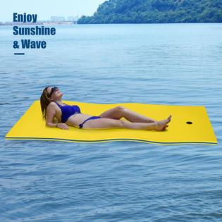 Costway 3-Layer Tear-proof Water Mat Floating Pad Island Water Sports Relaxing Yellow