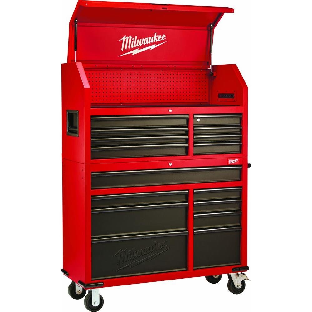 Heavy-duty, Drawer 16 Tool Chest 46 In. and Rolling Cabinet Set, Red and Black, Personal Valuables StoraDrawer with Separate Lock in Tool Chest