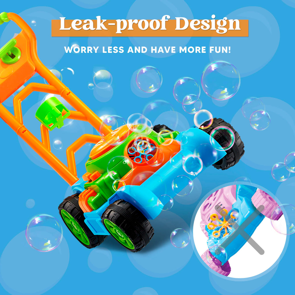 Bubble Lawn Mower Toddler Toys - Spill-Proof Bubble Machine Pretend Gardening Play Toy for A1 2 3 1-3 Year Old Baby Boys Indoor Outdoor Use, Summer Birthday Gifts (Blue)