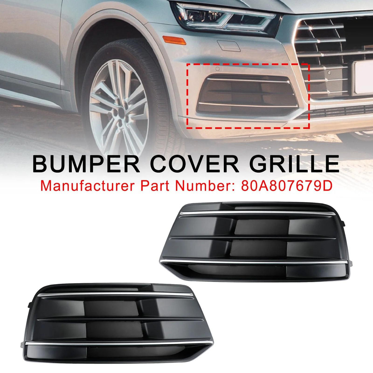 2018-2023 Audi Q5 Standard Version 2PCS Black/Chrome Front Bumper Cover Grille Bezel Insert Generic