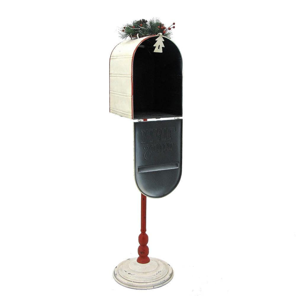 42 in. Tall Standing Santa's Mail Christmas Mailbox with Light-up Wreath in Antique White