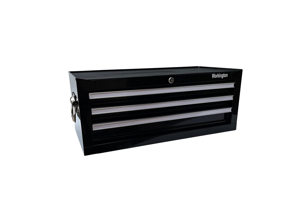 Industrial 3 Drawers Portable Metal Intermediate Box, 26" Middle Tool Chest Cabinet with Ball Bearing Drawer Slides, Steel Tool StoraBox Organizer 4009 Black