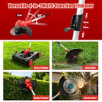 4-in-1 Cordless Lawn Mower, Weed Eater and Edger Combo, Adjustable Height &amp; Angle, Electric String Trimmer with Wheels Grass Trimmer for Garden Yard (2x4.0Ah Battery &amp; Charger Included)