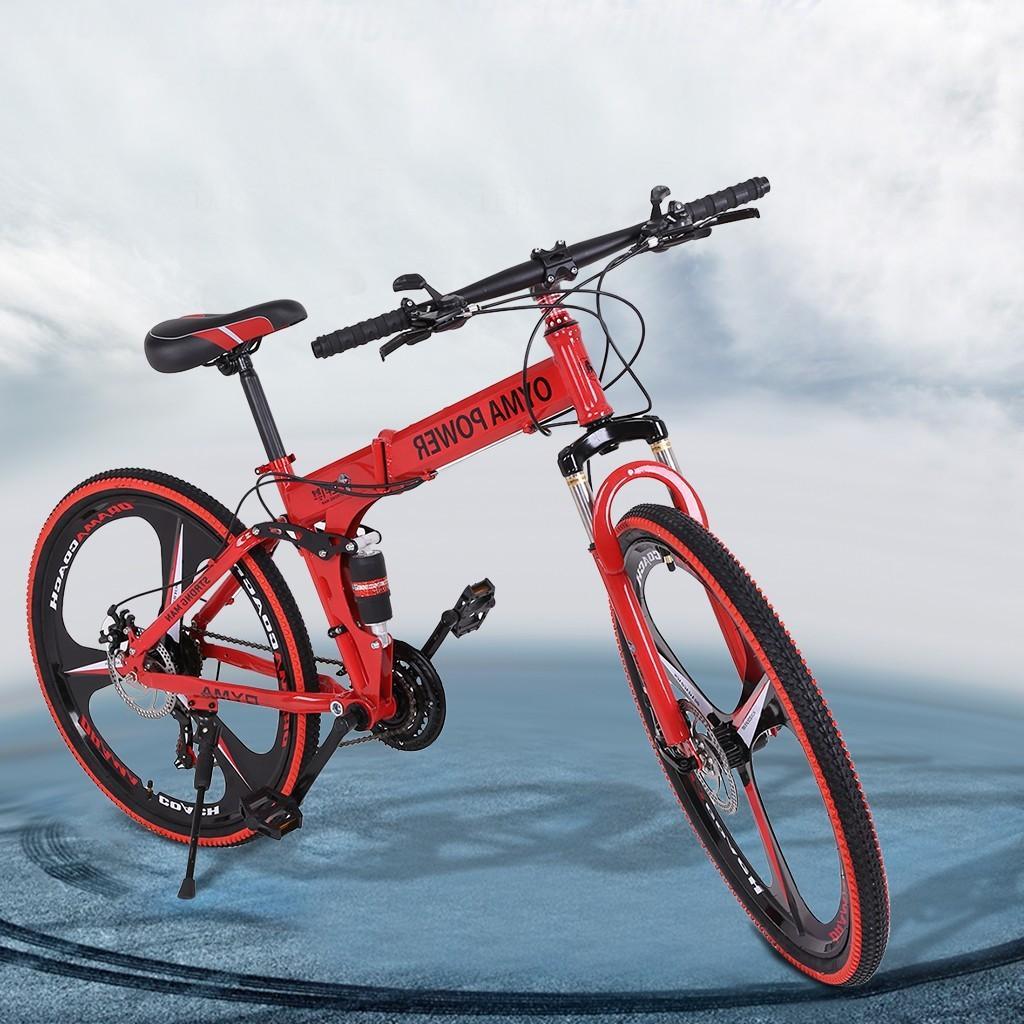 HOMBOM 26in Folding Mountain Bike s 21 Speed Bicycle Full Suspension MTB Bikes