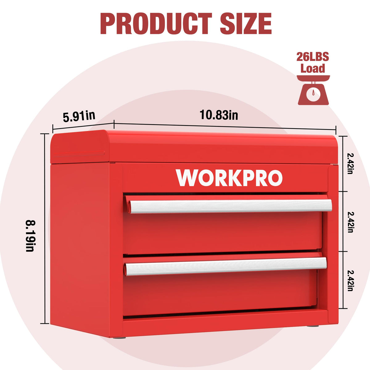 Mini Metal Tool Box with 2 Drawers and Top Stora| Cold Rolled Steel, Small Tool Chest, PVC Liners, PP Feet Pads, Drawer Liners & Magnetic Tabs