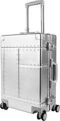 All Aluminum Carry On Luggage Hard Shell Luggage Aluminum Suitcase for Travel Zipperless Luggage Checked Luggage with Silent 360° Spinner Wheels 20 In. (Industry Style, Sliver)