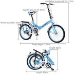 20-inch Folding 7 Speed Foldable Commuter Bicycle for Women Men, Adult Student Ultra-Light Portable Steel Folding Frame Leisure Bicycle for Students, Office Workers