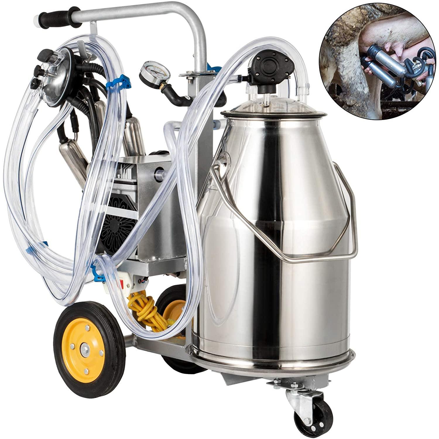 happybuy electric milking machine 25l,milker machine 5-8 cows per hour, 0.55kw 1680 rpm milking equipment with 25l 304 stainless steel bucket single cow milking machine bucket milker for cows and goat