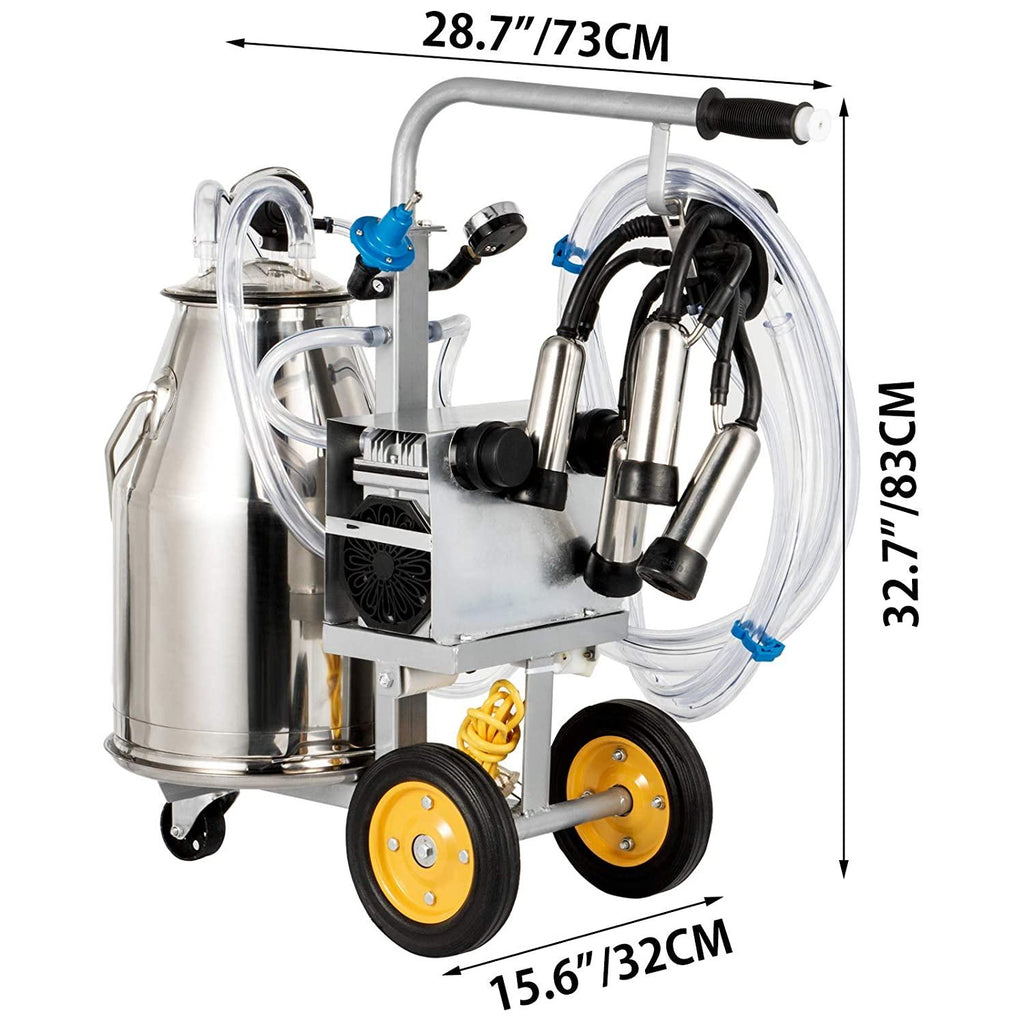 happybuy electric milking machine 25l,milker machine 5-8 cows per hour, 0.55kw 1680 rpm milking equipment with 25l 304 stainless steel bucket single cow milking machine bucket milker for cows and goat