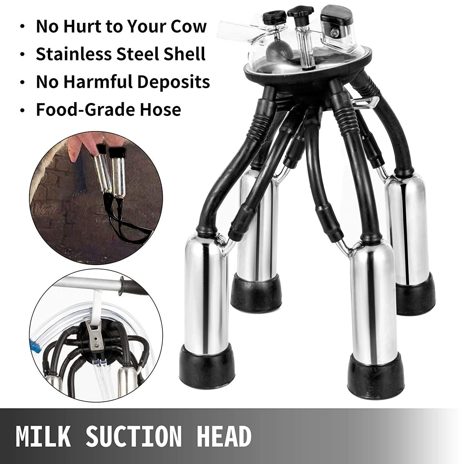 happybuy electric milking machine 25l,milker machine 5-8 cows per hour, 0.55kw 1680 rpm milking equipment with 25l 304 stainless steel bucket single cow milking machine bucket milker for cows and goat