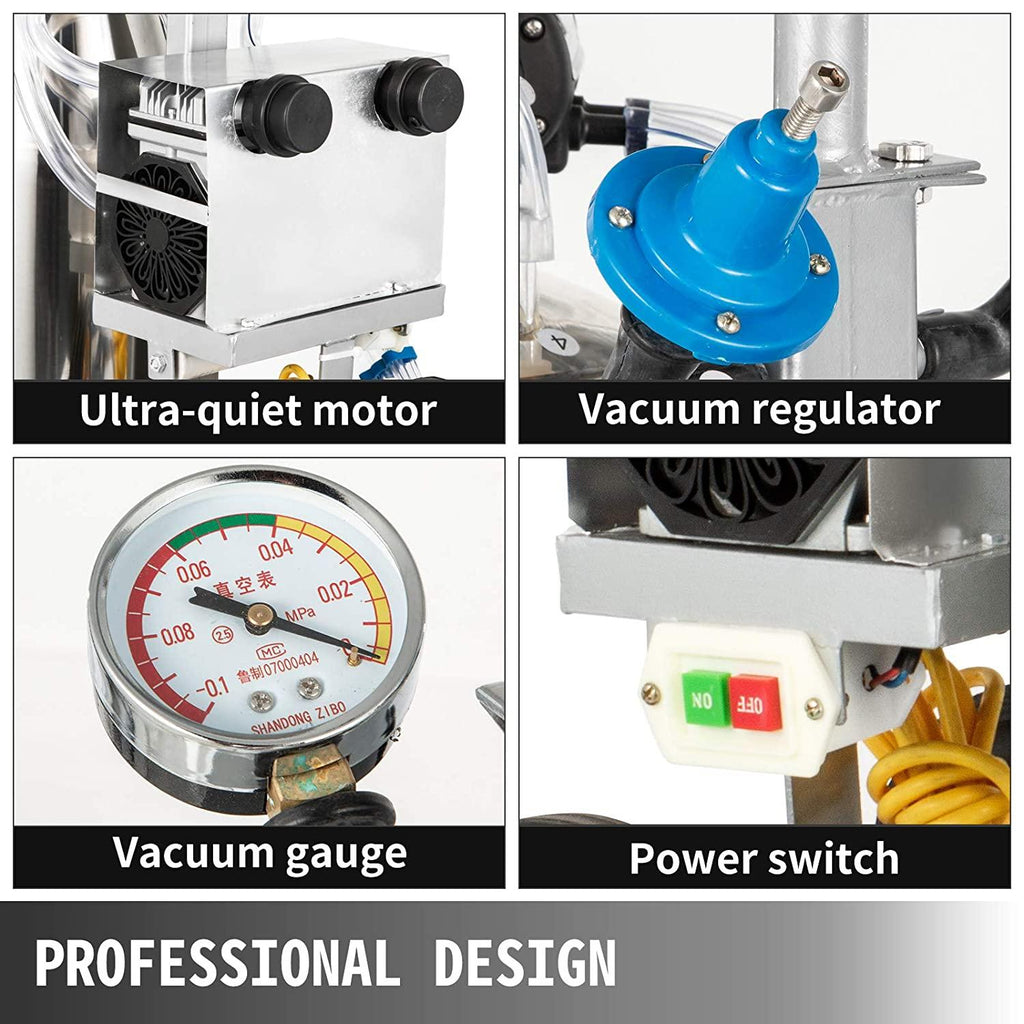 happybuy electric milking machine 25l,milker machine 5-8 cows per hour, 0.55kw 1680 rpm milking equipment with 25l 304 stainless steel bucket single cow milking machine bucket milker for cows and goat