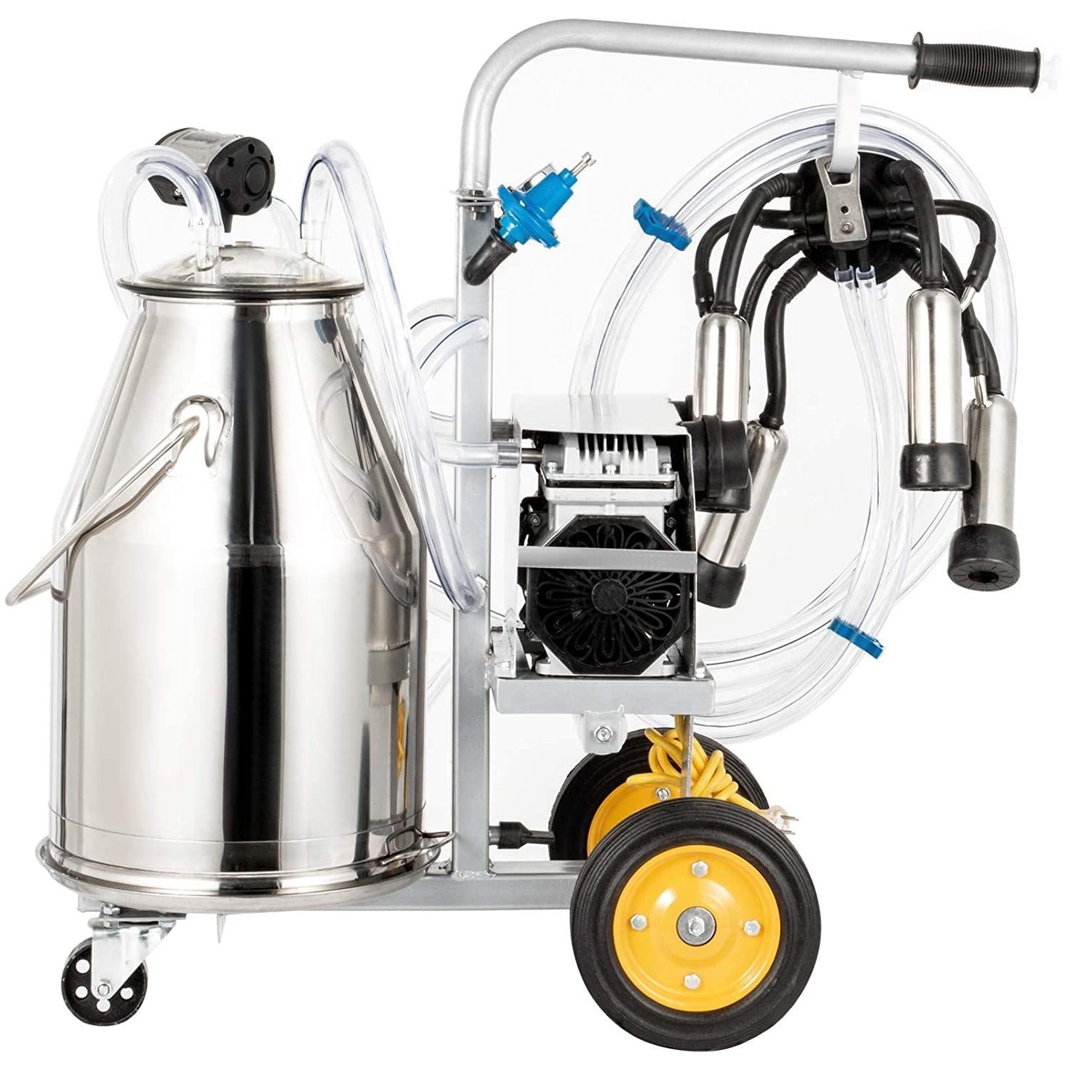 happybuy electric milking machine 25l,milker machine 5-8 cows per hour, 0.55kw 1680 rpm milking equipment with 25l 304 stainless steel bucket single cow milking machine bucket milker for cows and goat