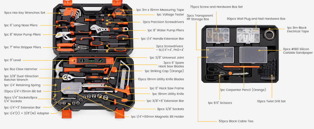 330-Piece Complete Tool Box Set, Durable Homeowners Tool Kit with Pull-Out Drawer, Versatile Home Repair Kit for Auto & Household, DIY Projects, Black-Yellow