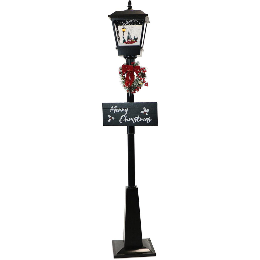Fraser Hill Farm Let It Snow Series 71-In. Musical Street Lamp in Black with Car Scene, 2 Signs, Cascading Snow, and Christmas Carols