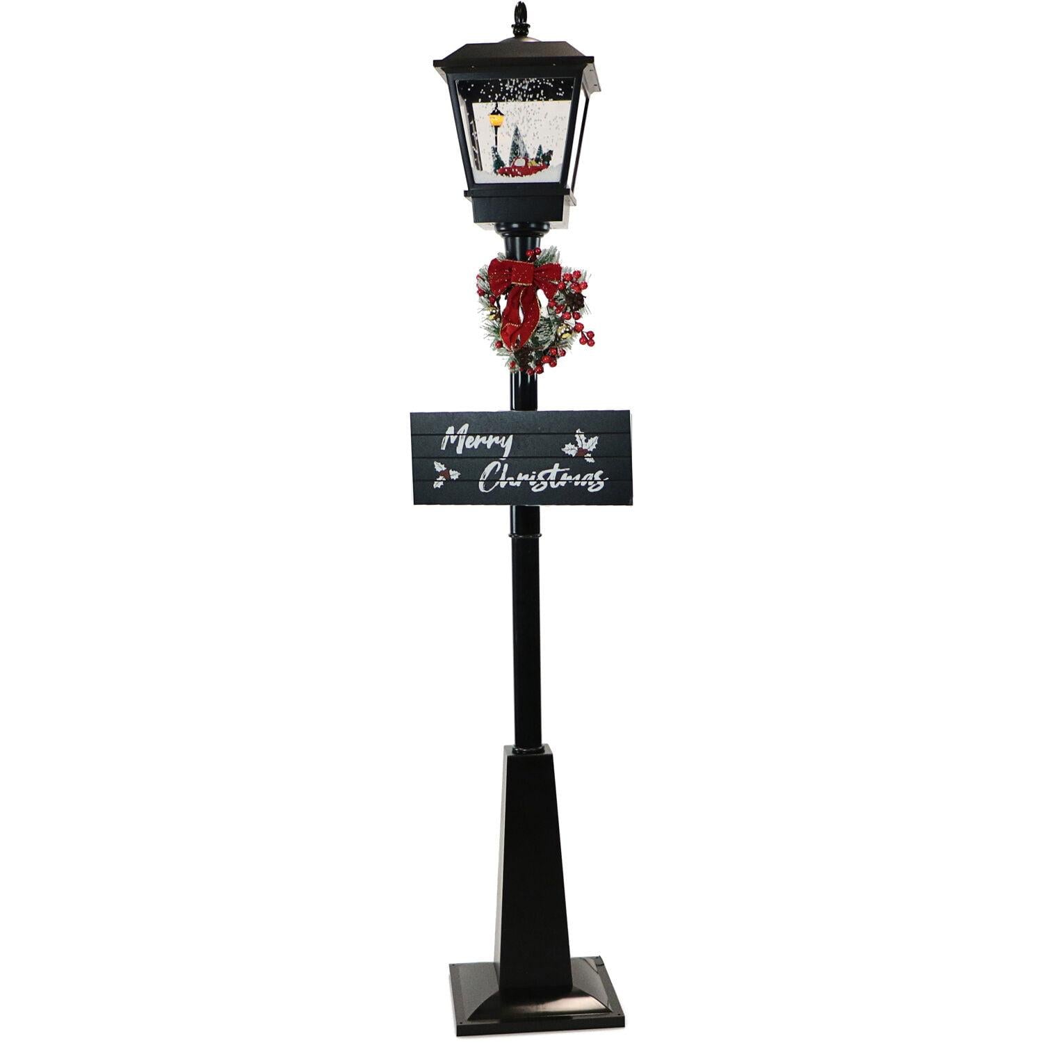 Fraser Hill Farm Let It Snow Series 71-In. Musical Street Lamp in Black with Car Scene, 2 Signs, Cascading Snow, and Christmas Carols