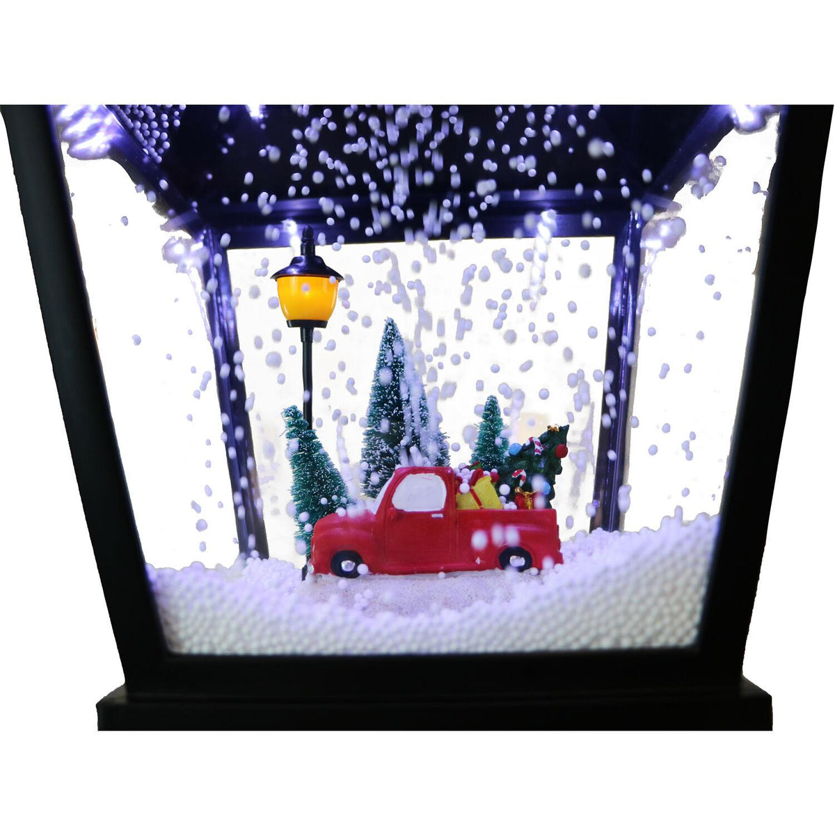 Fraser Hill Farm Let It Snow Series 71-In. Musical Street Lamp in Black with Car Scene, 2 Signs, Cascading Snow, and Christmas Carols