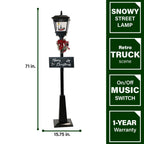 Fraser Hill Farm Let It Snow Series 71-In. Musical Street Lamp in Black with Car Scene, 2 Signs, Cascading Snow, and Christmas Carols