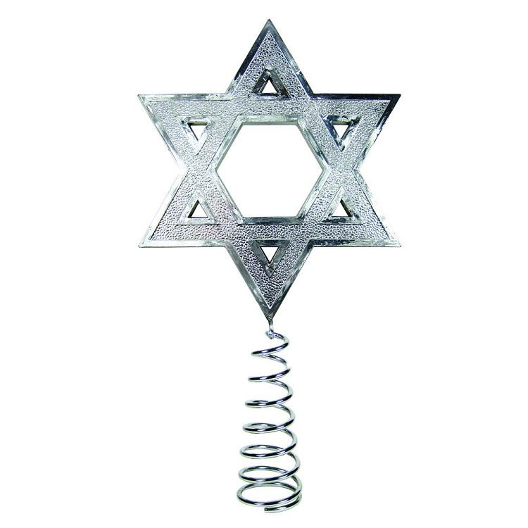 Pack of 6 Silver Textured Hanukkah Decorative Christmas Tree Toppers 9"