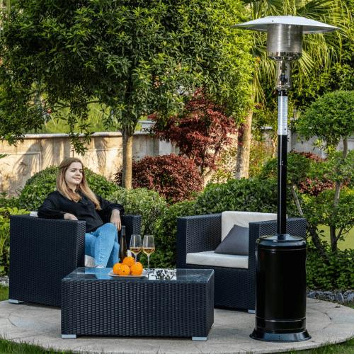 Outdoor Patio Propane Heater with Portable Wheels 47,000 BTU 88 inch Standing Gas Outside Heater Stainless Steel Burner Commercial &amp; Residential Hammered Black for Party Restaurant Garden Yard-Black