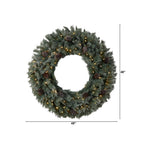 48 in. Prelit LED Large Flocked Artificial Christmas Wreath with Pinecones, 150 Clear LED Lights