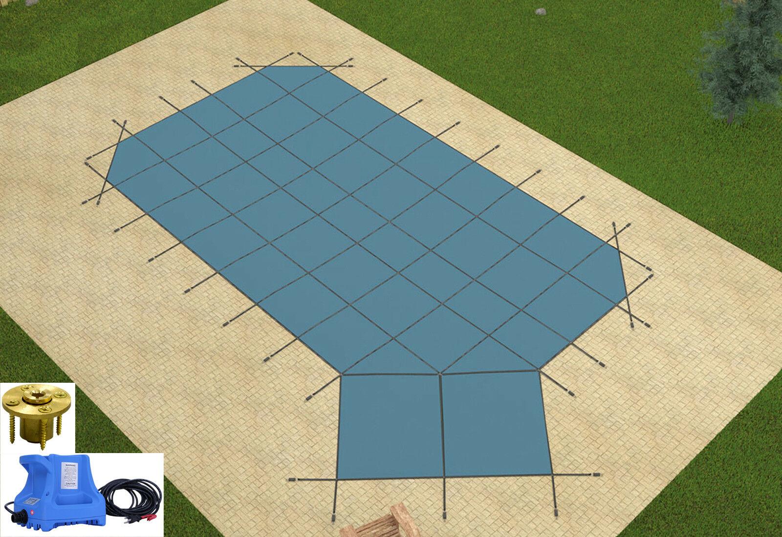 gli hyperlite grecian solid pool safety cover w/ right step, pump &amp; wood anchors